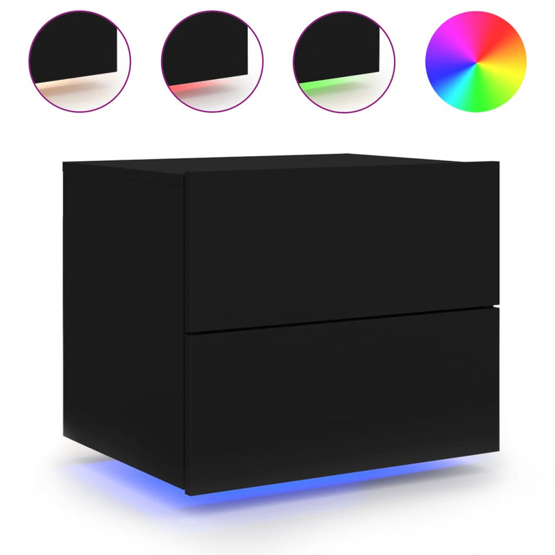 Nachtkastje met LED's wandgemonteerd zwart