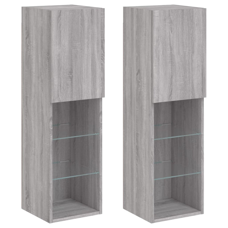 Tv-meubels met LED-verlichting 2 st 30,5x30x102 cm grijs sonoma