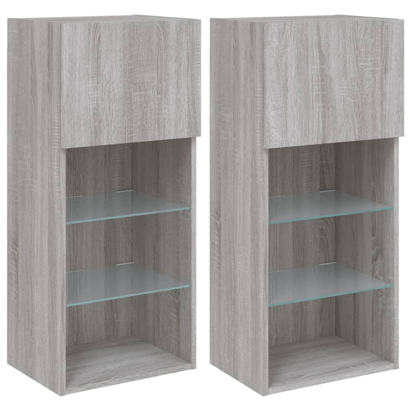Tv-meubels met LED-verlichting 2 st 40,5x30x80 cm grijs sonoma