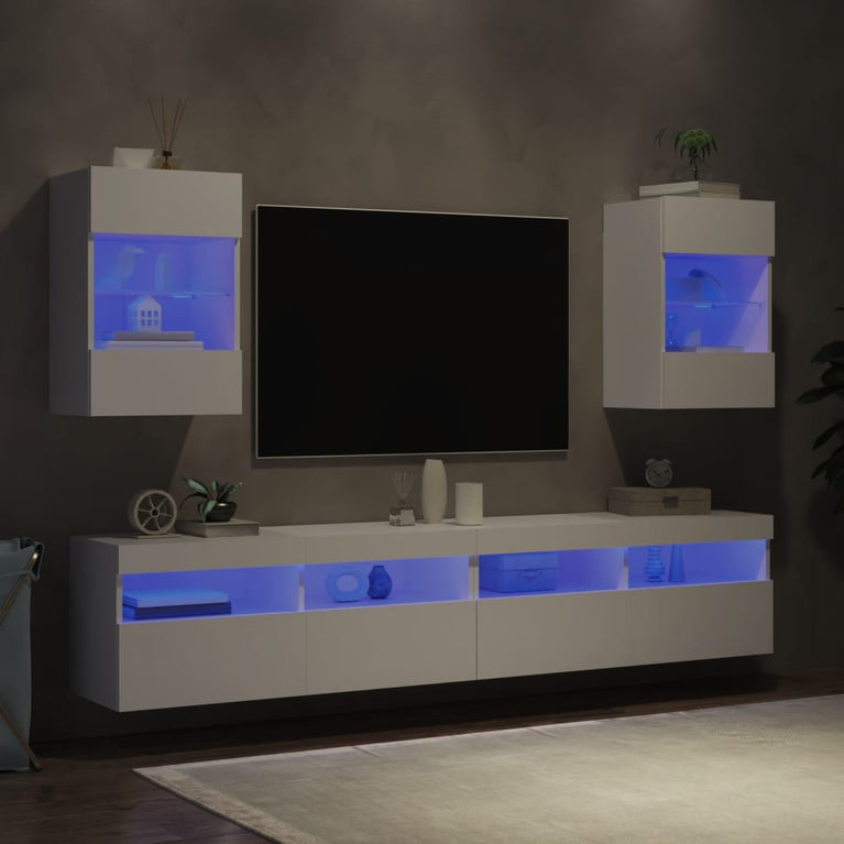 Tv-wandmeubels met LED-verlichting 2 st 40x30x60,5 cm wit