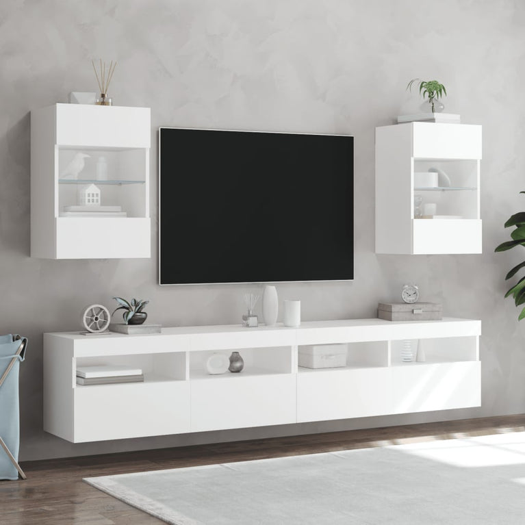 Tv-wandmeubels met LED-verlichting 2 st 40x30x60,5 cm wit