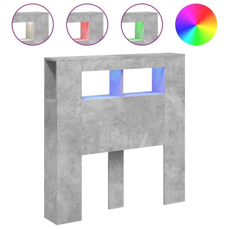 Hoofdeinde met LED 100x18,5x103,5 cm bewerkt hout betongrijs