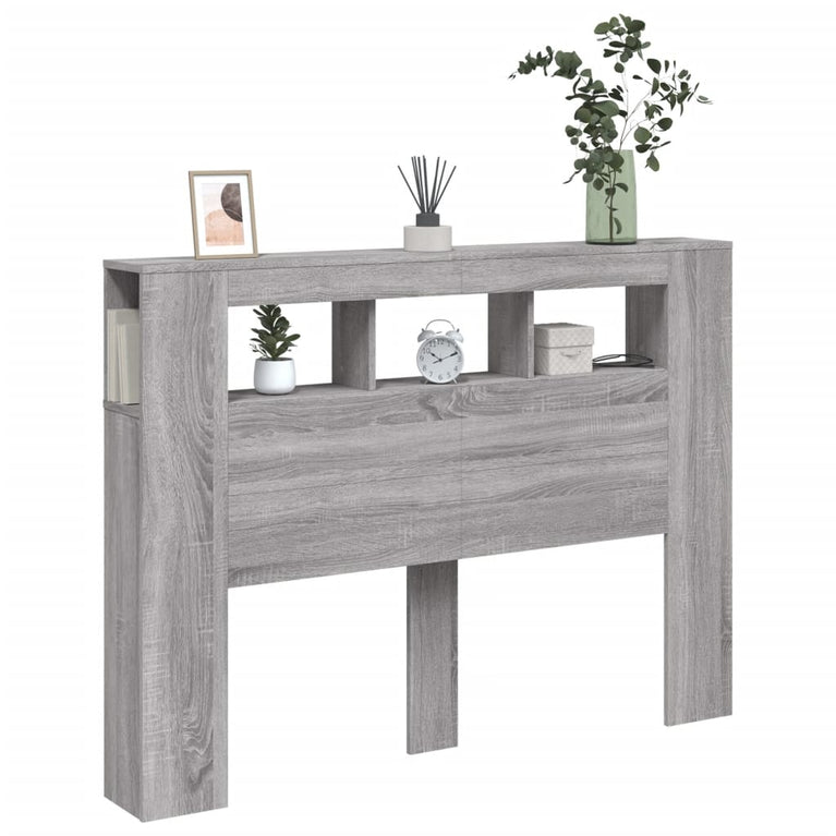 Hoofdeinde met LED 140x18,5x103,5 cm bewerkt hout grijs sonoma