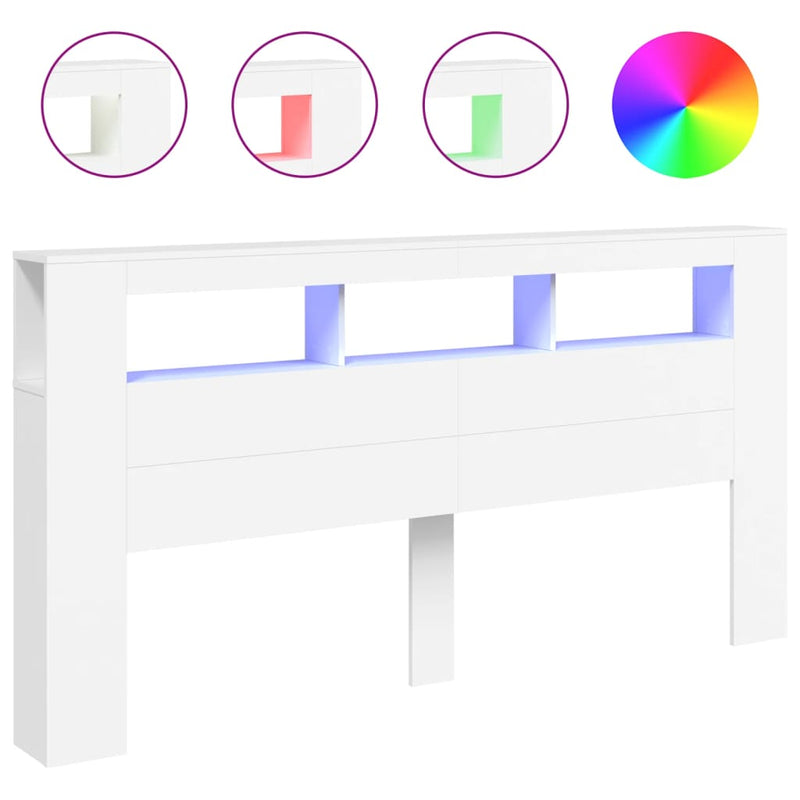 Hoofdeinde met LED 200x18,5x103,5 cm bewerkt hout wit