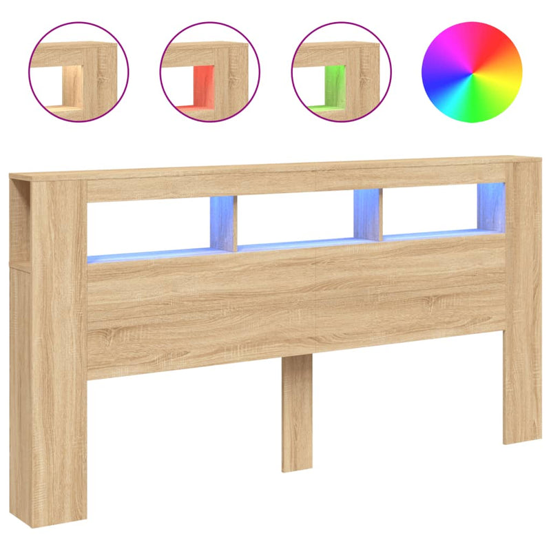 Hoofdbord met LED 200x18,5x103,5 cm bewerkt hout sonoma eiken