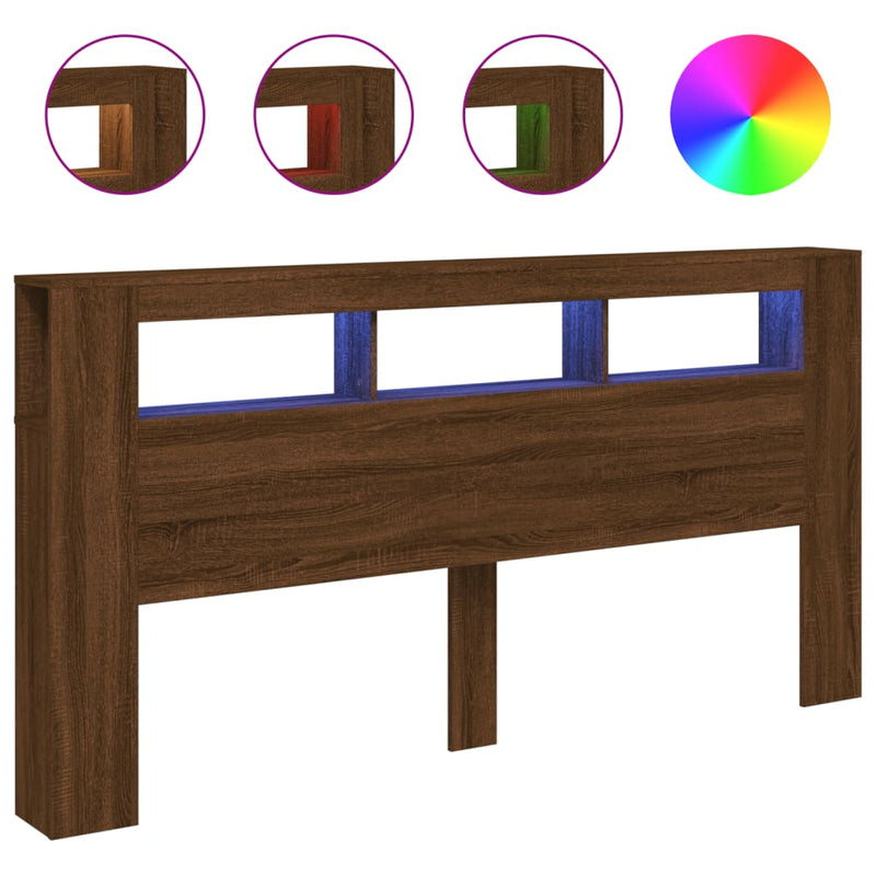 Hoofdeinde met LED 200x18,5x103,5 cm bewerkt hout bruineiken