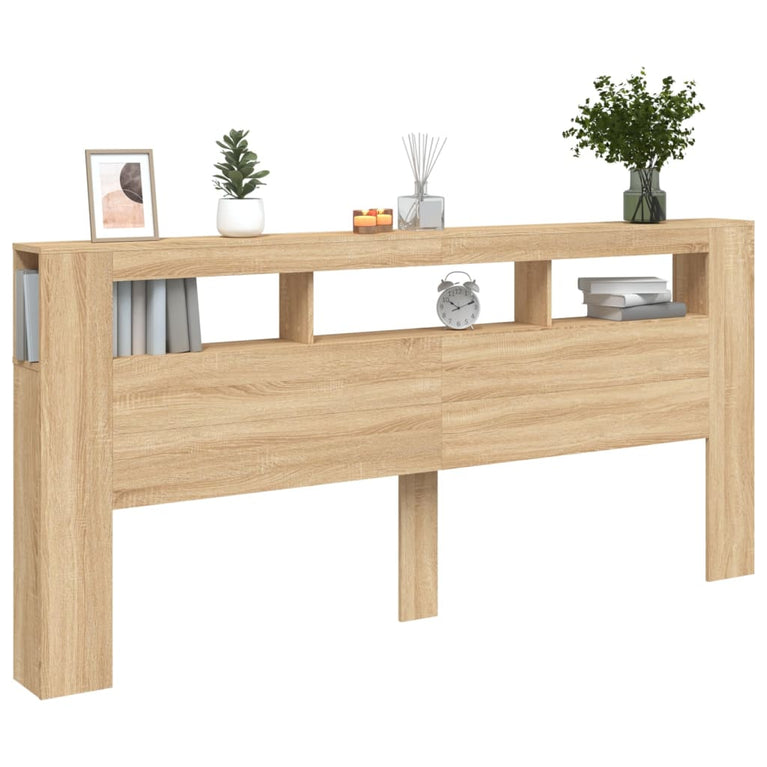 Hoofdbord met LED 220x18,5x103,5 cm bewerkt hout sonoma eiken