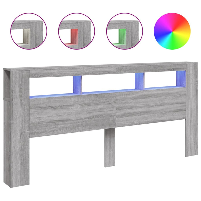 Hoofdeinde met LED 220x18,5x103,5 cm bewerkt hout grijs sonoma