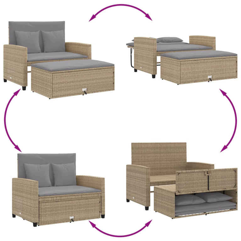 Tuinbank 2-zits met kussens poly rattan beige