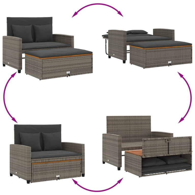 Tuinbank 2-zits met kussens poly rattan en acaciahout grijs