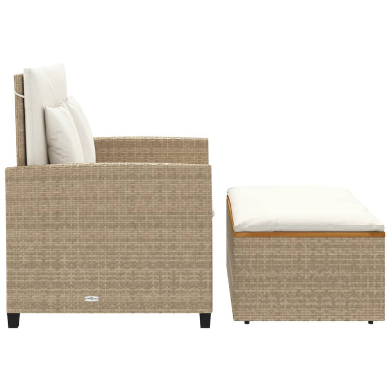 Tuinbank 2-zits met kussens poly rattan en acaciahout beige