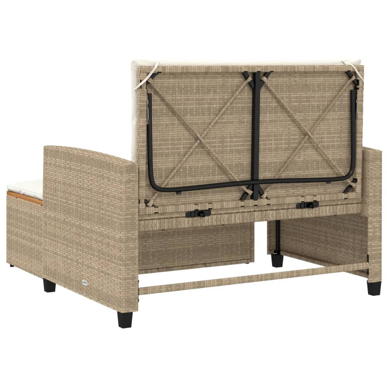 Tuinbank 2-zits met kussens poly rattan en acaciahout beige