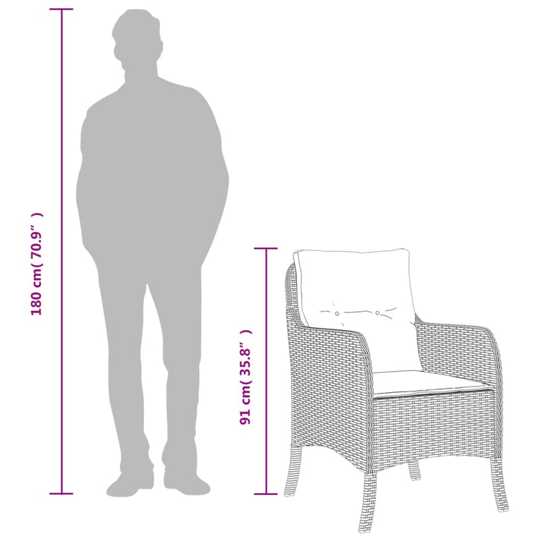 Tuinstoelen 2 st met kussens poly rattan grijs