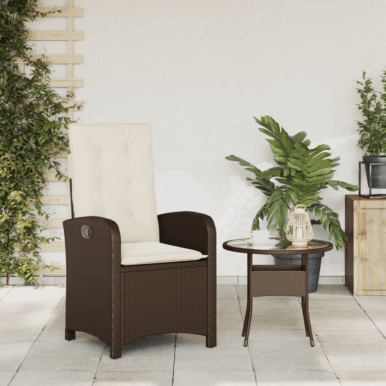 Tuinstoel verstelbaar met kussens poly rattan bruin