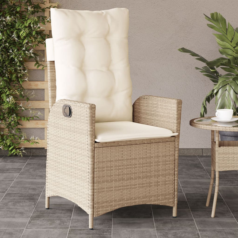 Tuinstoelen 2 st verstelbaar met kussens poly rattan beige