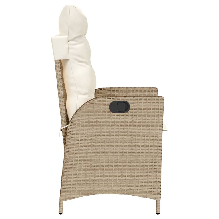 Tuinstoelen 2 st verstelbaar met kussens poly rattan beige