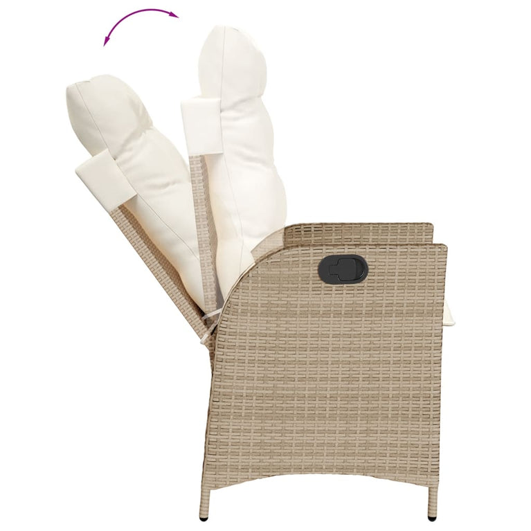 Tuinstoelen 2 st verstelbaar met kussens poly rattan beige