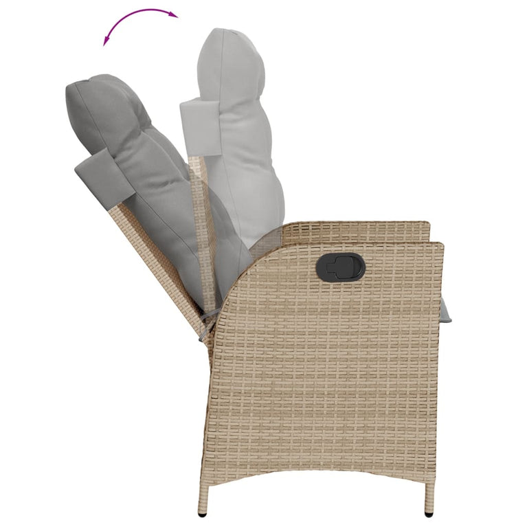 Tuinstoelen 2 st verstelbaar kussens poly rattan gemengd beige