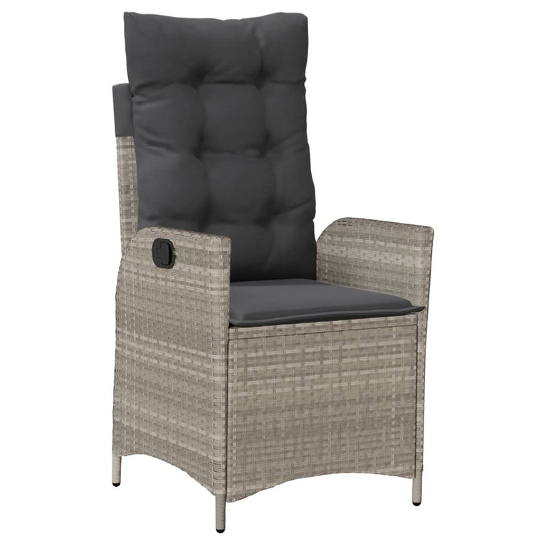 Tuinstoelen 2 st verstelbaar met kussens poly rattan lichtgrijs