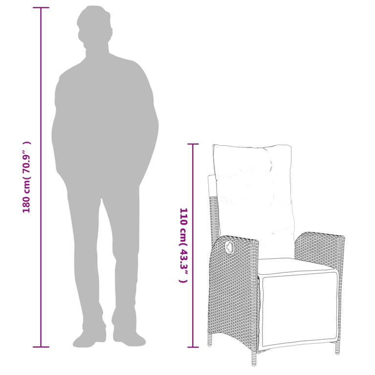 Tuinstoel verstelbaar met voetensteun poly rattan grijs