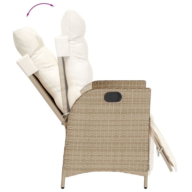 Tuinstoelen 2 st verstelbaar met voetensteun poly rattan beige