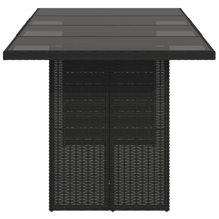 Tuintafel met glazen blad 190x80x74 cm poly rattan zwart