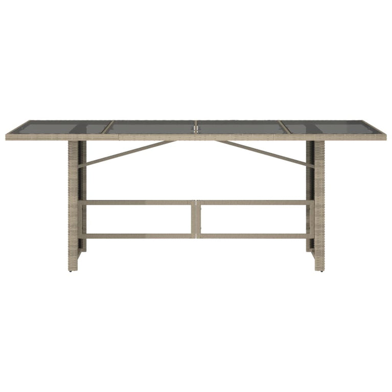 Tuintafel met glazen blad 190x80x74 cm poly rattan lichtgrijs