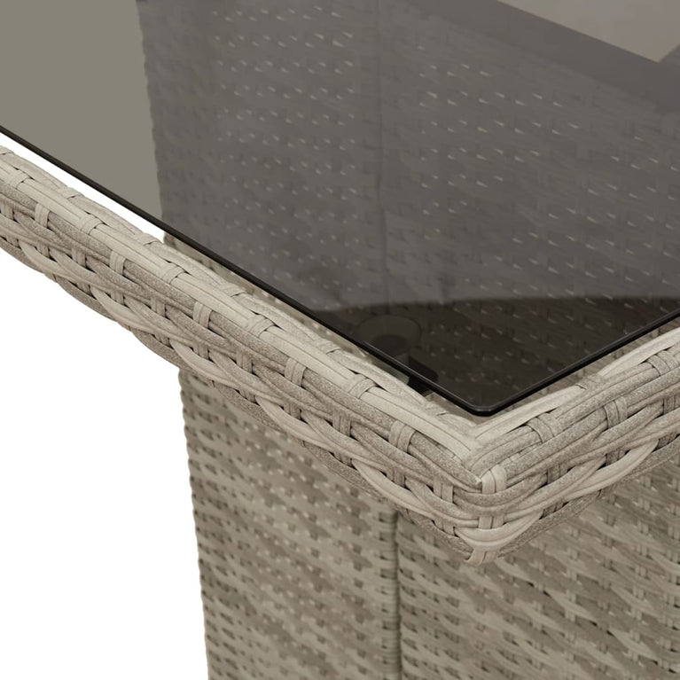 Tuintafel met glazen blad 190x80x74 cm poly rattan lichtgrijs