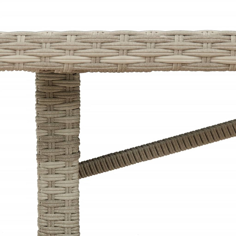 Tuintafel met glazen blad 190x80x74 cm poly rattan lichtgrijs