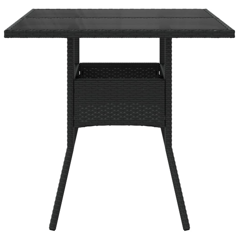 Tuintafel met glazen blad 80x80x75 cm poly rattan zwart