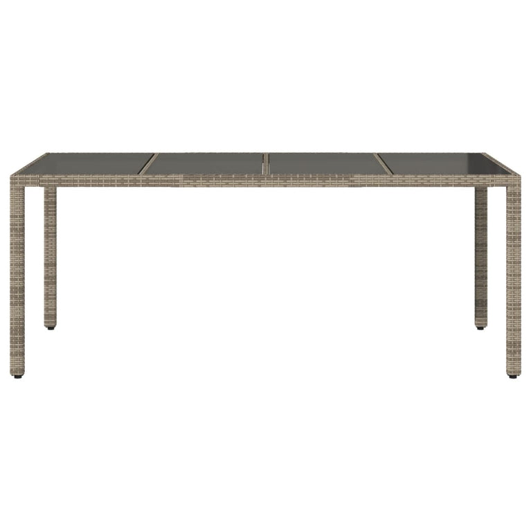 Tuintafel met glazen blad 190x90x75 cm poly rattan grijs