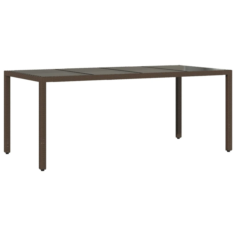 Tuintafel met glazen blad 190x90x75 cm poly rattan bruin