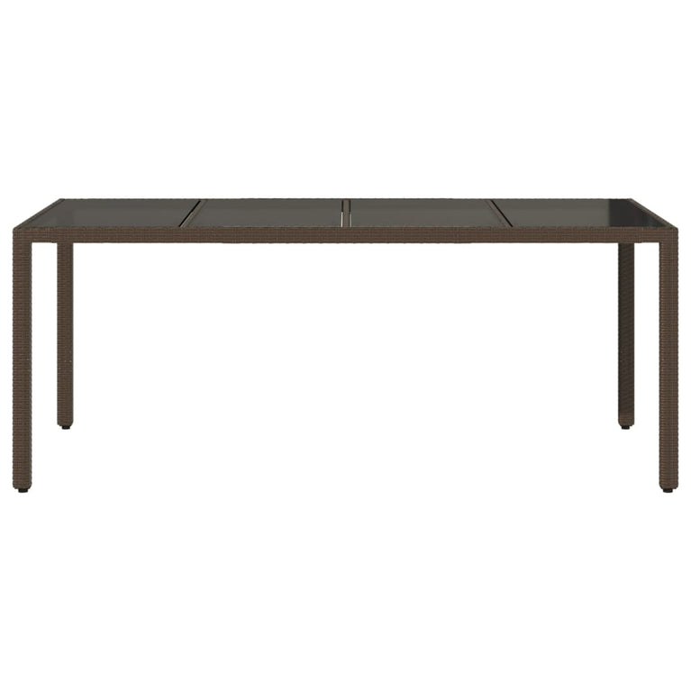Tuintafel met glazen blad 190x90x75 cm poly rattan bruin