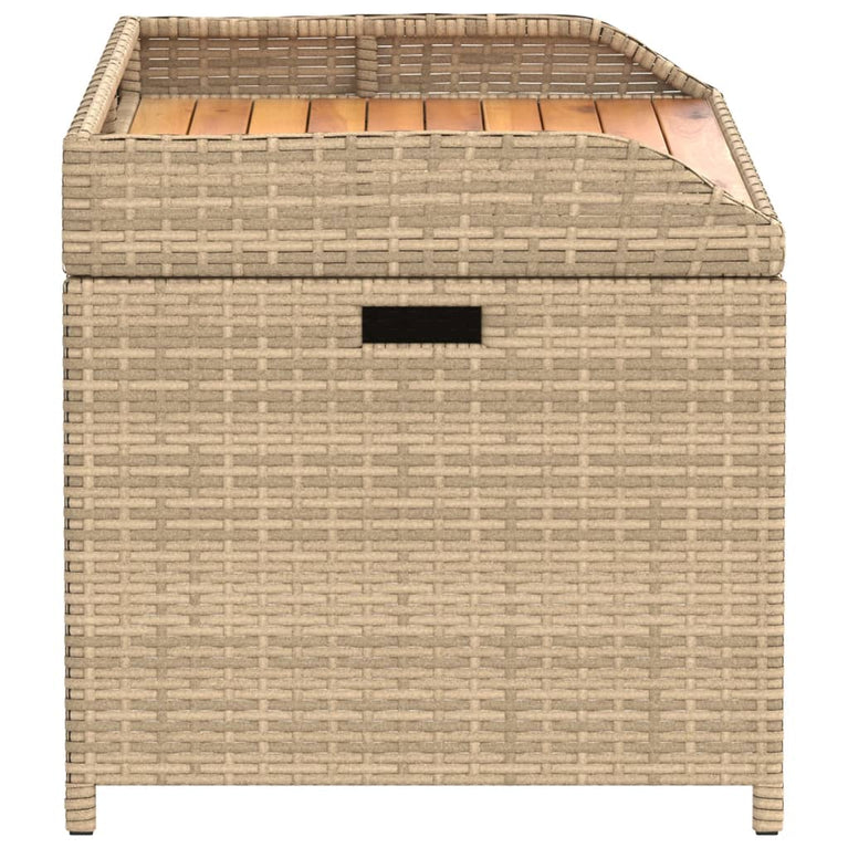 Opbergbankje 100x50x52 cm poly rattan acaciahout gemengd beige