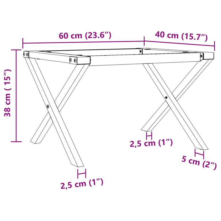 Salontafelpoten X-frame 60x40x38 cm gietijzer