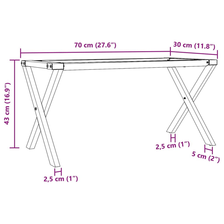 Salontafelpoten X-frame 70x30x43 cm gietijzer