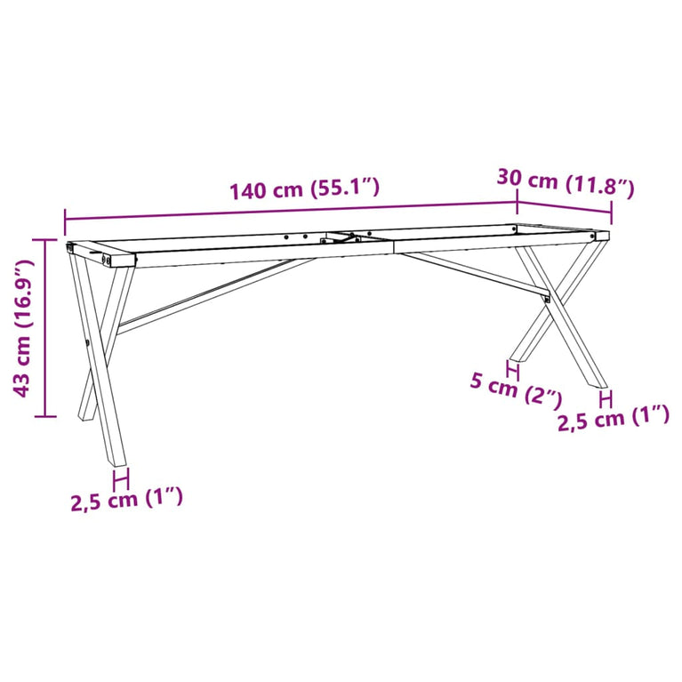 Salontafelpoten X-frame 140x30x43 cm gietijzer