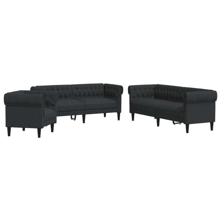 3-delige Loungeset stof zwart