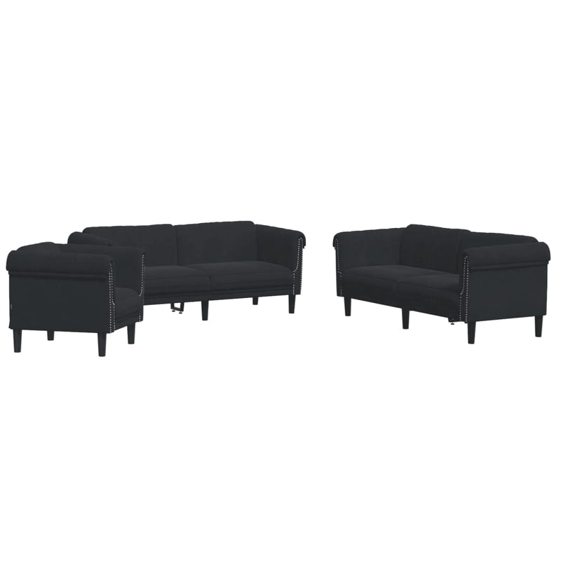 3-delige Loungeset fluweel zwart
