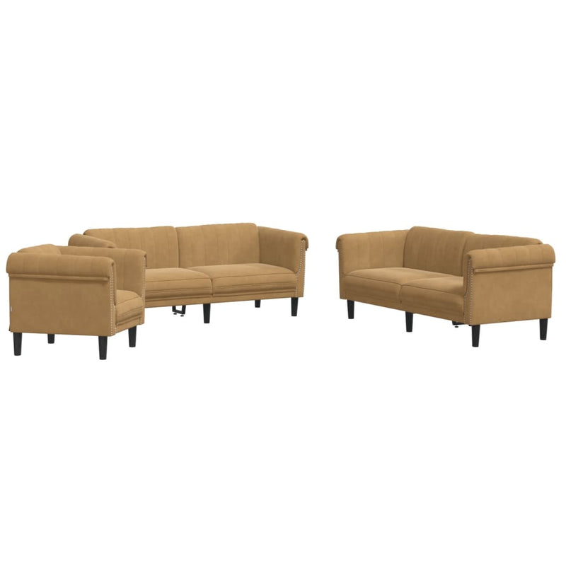 3-delige Loungeset fluweel bruin