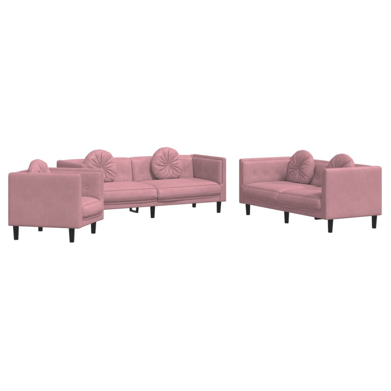 3-delige Loungeset met kussens fluweel roze