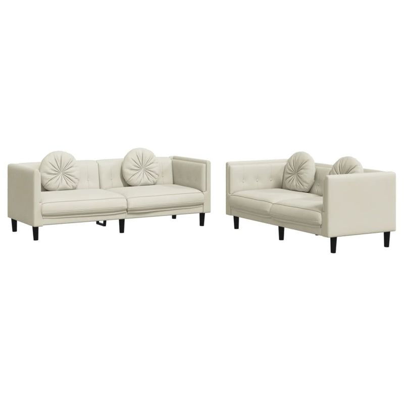 2-delige Loungeset met kussens fluweel crèmekleurig
