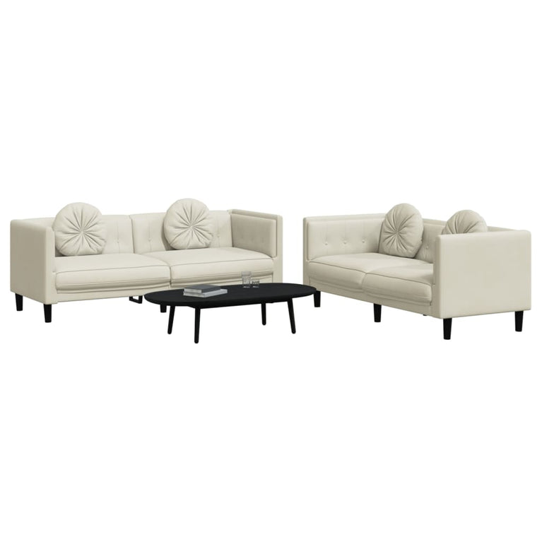 2-delige Loungeset met kussens fluweel crèmekleurig