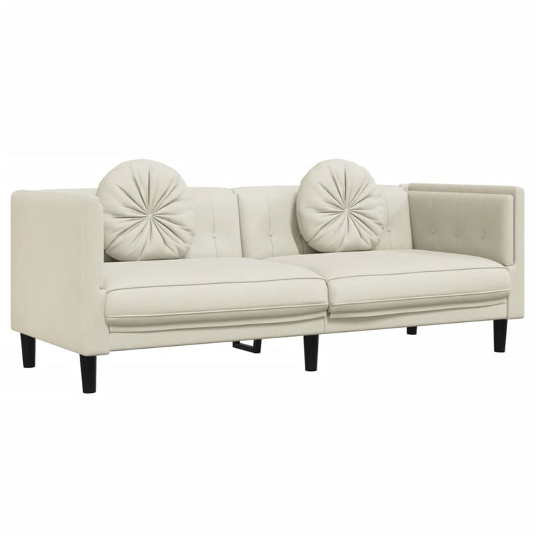2-delige Loungeset met kussens fluweel crèmekleurig