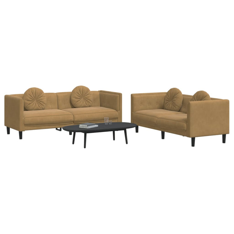 2-delige Loungeset met kussens fluweel bruin