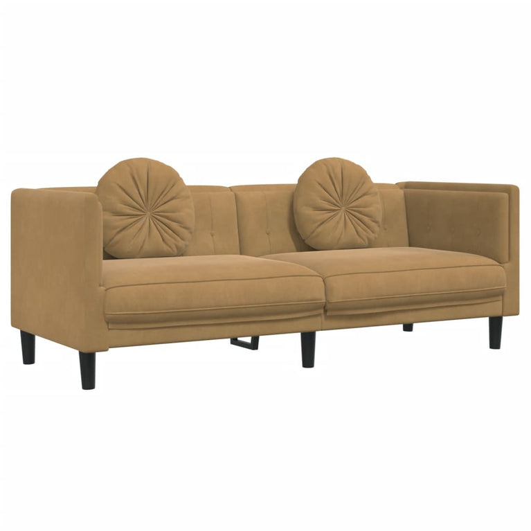 2-delige Loungeset met kussens fluweel bruin