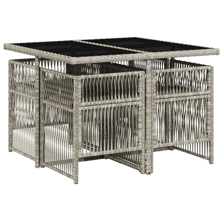 5-delige Tuinset met kussens poly rattan lichtgrijs