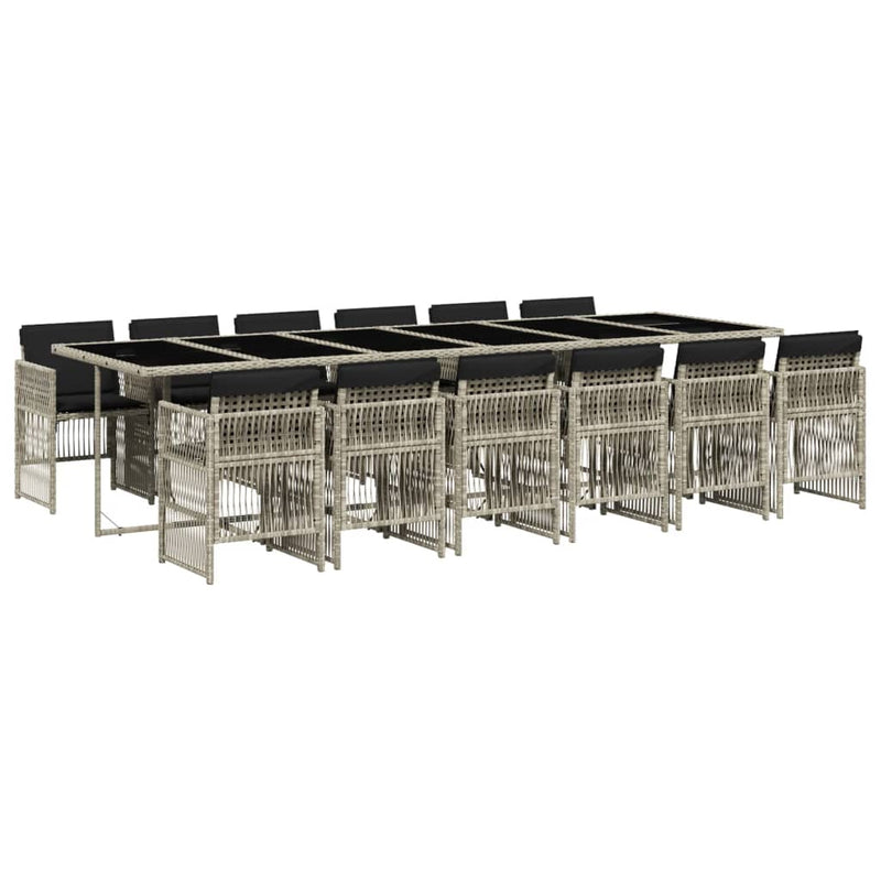 13-delige Tuinset met kussens poly rattan lichtgrijs