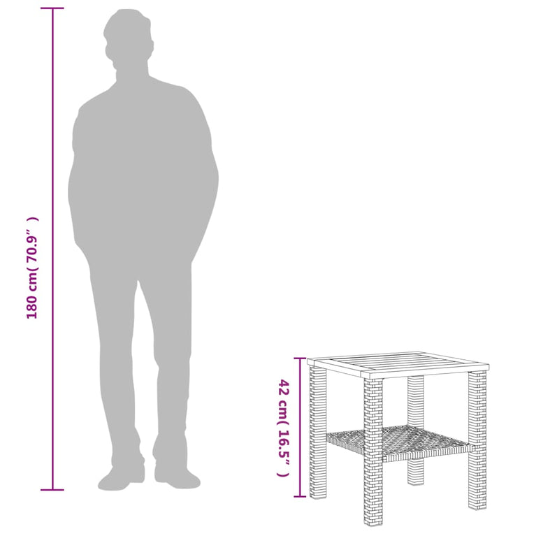 Tuintafel 40x40x42 cm poly rattan en acaciahout grijs
