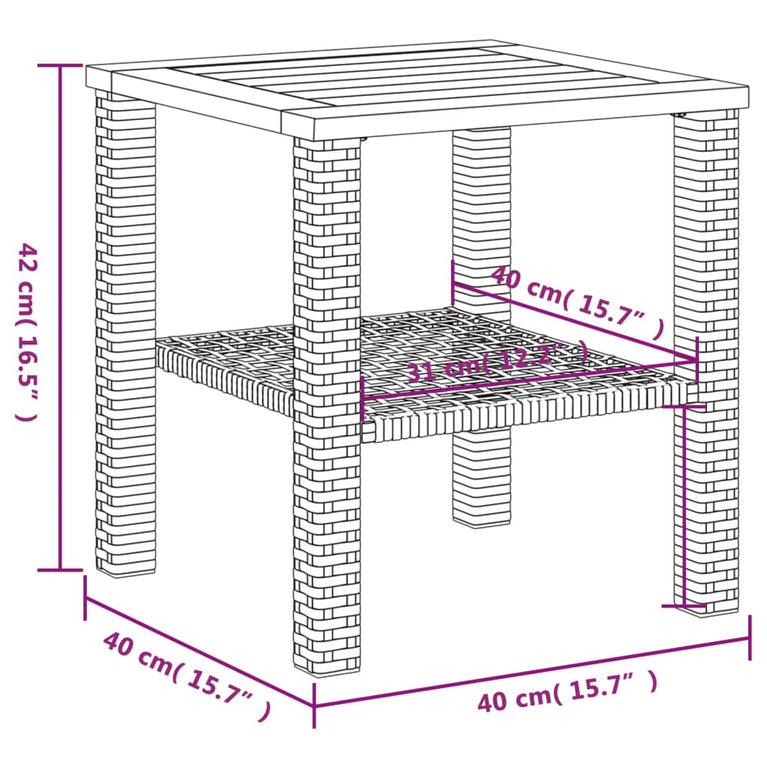 Tuintafel 40x40x42 cm poly rattan en acaciahout grijs